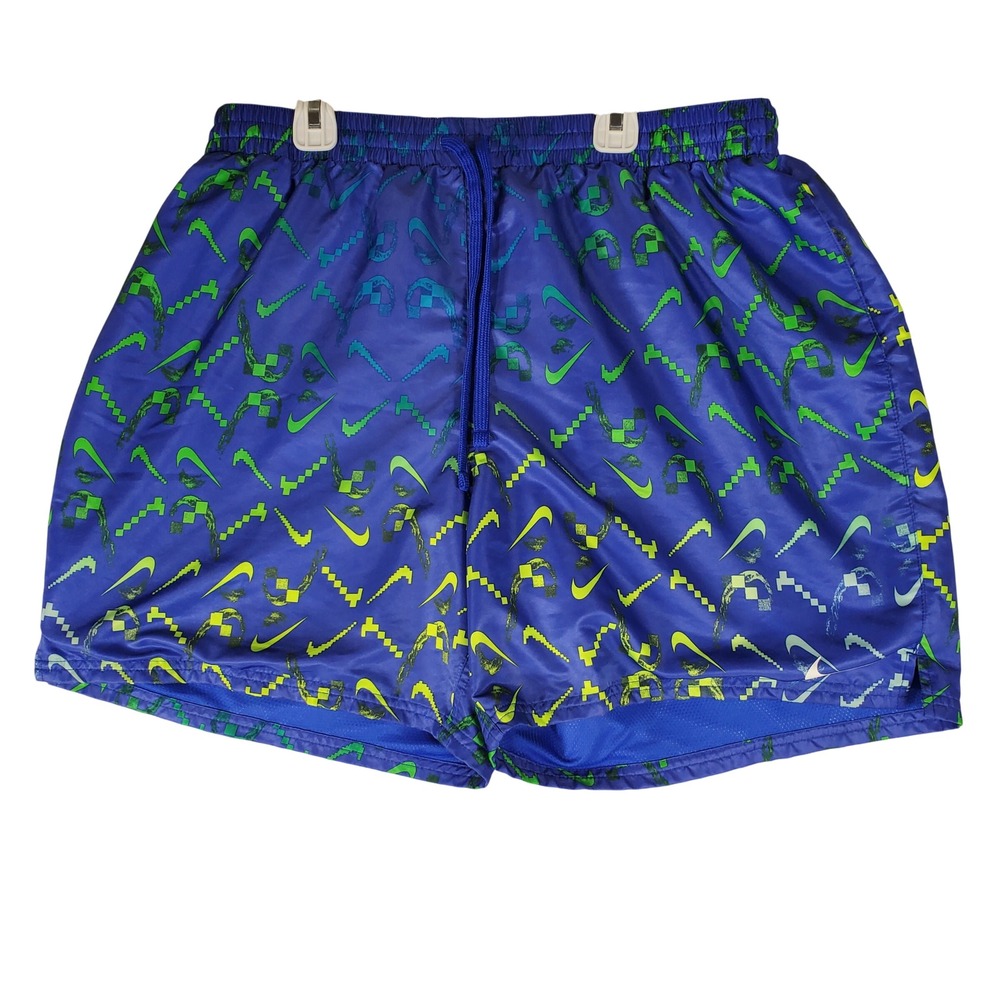 Nike Mens Blue Pixelated Swoosh Print Swim Trunks Mesh Liner XXL 2XL